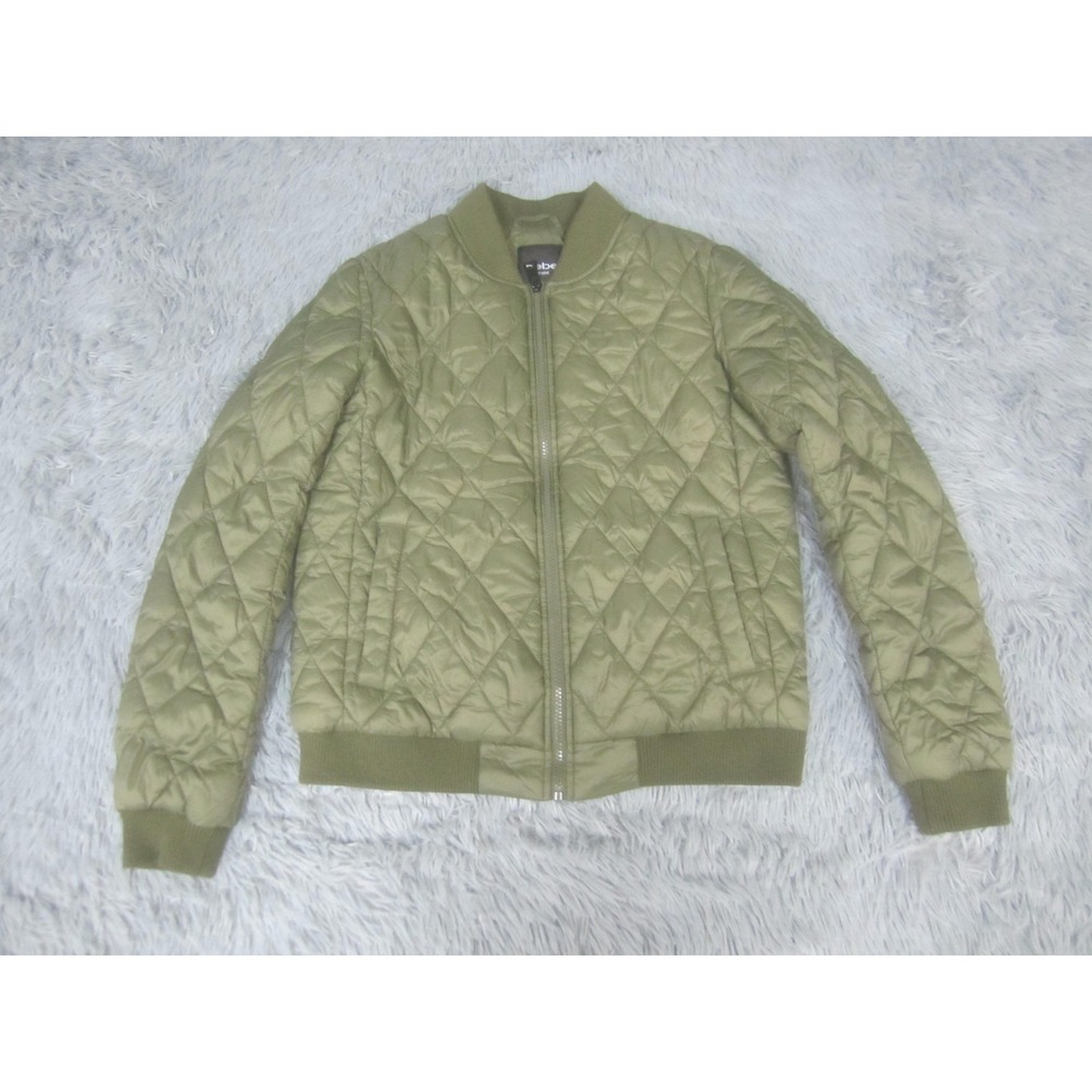 Bebe Jacket Womens Small Green Quilted Bomber Full Zip Lined Insulated‎